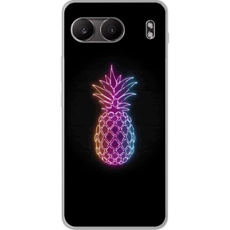 Kompatibelt Mobildeksel til OnePlus OnePlus Nord 4 Neonlysillustrasjon av ananas i fargerikt lys mot svart bakgrunn