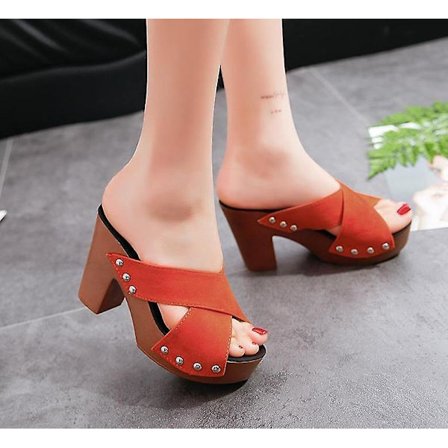 Sommar- Fyrkantiga högklackade sandaler