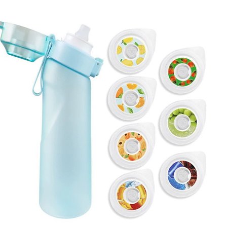 Vannflaske - Smakstilsatt Vannflaske Luftstartsett - 750ml, 7 Smaker - Vannflaske - Med Sugerør - BPA-fri - Hydrerende (Matt Blå)