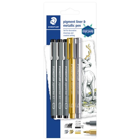 Staedtler Pigment Liner + Metallic pen 5-pack