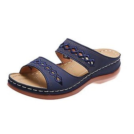 Sandaler Kvinna Klänning Sommar Ortopediska Flip Flops För Kvinnor Öppen Peep Toe Solid Färg Walking (42 Mörkblå)