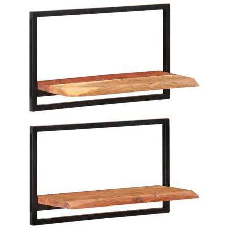 Vidaxl Vägghyllor 2 St 60x25x35 Cm Massivt Akaciaträ Och Stål Brun