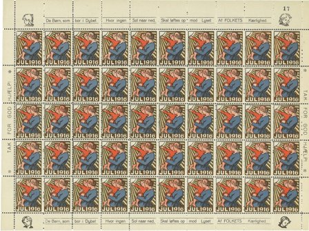 Danmark - Julemærkeark 1916 - Ufoldet
