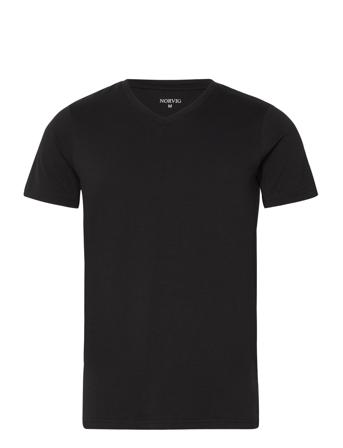 Men's V-Neck Tee, Cotton/Stretch T-shirts Short-sleeved Svart NORVIG*Betinget Tilbud