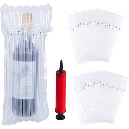 10 stk oppblåsbare vinflaskeomslag, oppblåsbar pute for sikker innpakking og frakt av glassflasker (7 stolper (indre høyde 32*diameter 8cm i 750ml)
