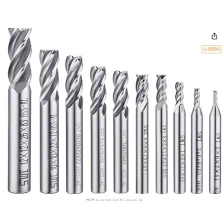 10 stk. sæt 4 Fløjte Endefræser Metrisk CNC Router Bit Bor Bits Endefræser Værktøjssæt til Træ Aluminium Stål Titanium Lige Skaft 0,08 tommer - 0,47 