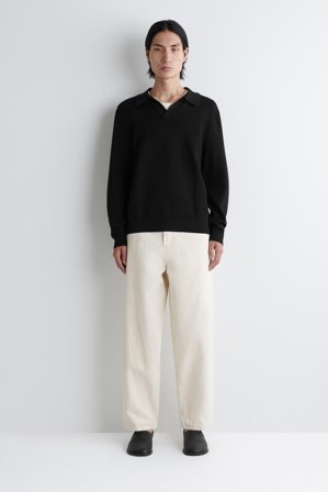 COS Men's Textured Knitted Polo Jumper in Black