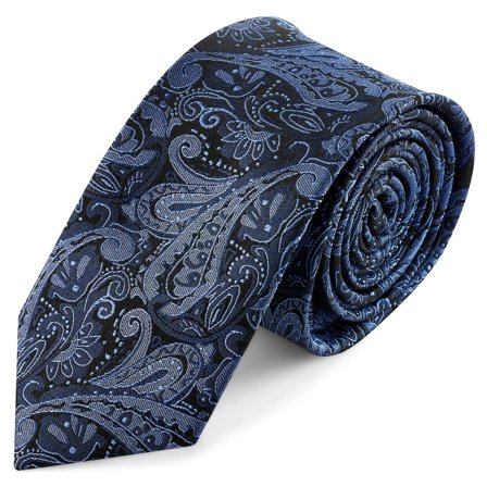 Cravate en soie à motif cachemire bleu marine et bleu clair | 6 cm pour hommes - Cravates slim - pour Hommes - Bohemian Revolt