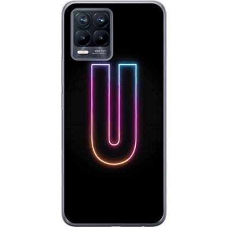 Kompatibel Mobilcover til Realme Realme 8 Minimalistisk neonbogstav U i farverig lyseffekt mod sort baggrund