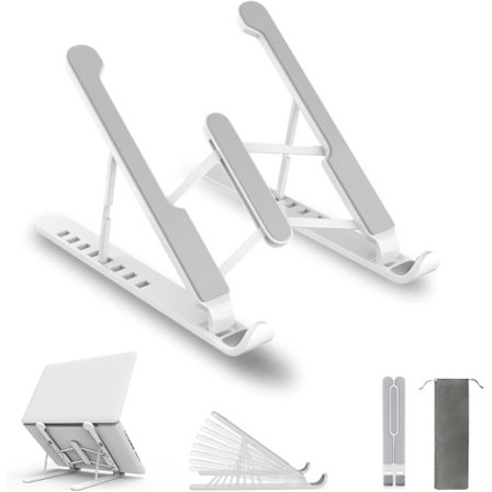 Vit Laptop Stativ, Laptop Stativ med 8 Justerbara Nivåer, Laptop Stativ i Plast & Halkfri Silikon & Aluminiumlegering, Kompatibel med MacBook Air