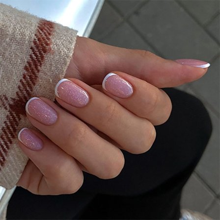 24x Eleganta Självhäftande Naglar Korta Runda Lösnaglar Fransk Manikyr Tryck På Naglar