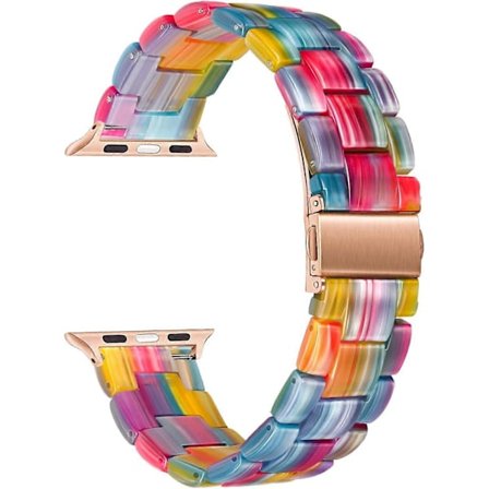 Naisten ranneke Apple Watch 42mm 44mm 45mm, Värikäs hartsi kellon ranneke ruostumattomasta teräksestä valmistettu solkihihna iWatch Apple Watch SE 