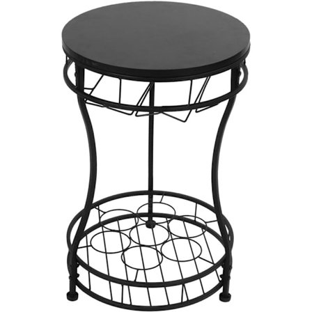 Rund fristående vinflaskhållare i järn för 7 flaskor, topphylla för minibar eller sidobord, 65,5 x 42 cm KLB