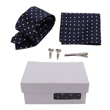 Klassisk Polka Dot Slipsæt til Mænd med Manchetknapper, Lommeklud, Formel Forretningsgaveæske Polyestergarn