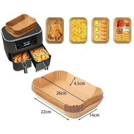 Bakplåtspapper för airfryer med 2 matlagningszoner, 20,5x14 cm rektangel, 200 ark, lämplig för airfryers