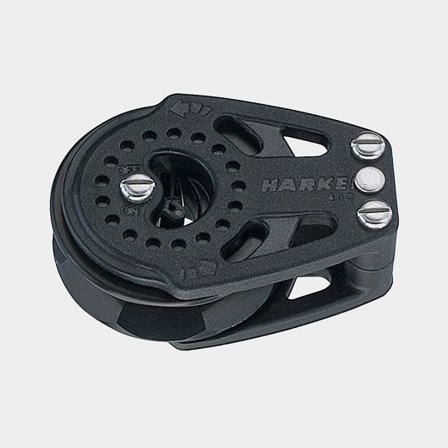 Harken 40mm Cheek Ratchet Block kindblock i svart kolfiberkomposit för segling med optimal hållkraft och kontroll.
