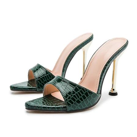 Högklackat tofflor, sandaler, flip flops, spetsiga tå slides, festskor kvinna Green 36