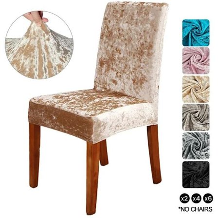 Universal stolbetræk sæt med 4 strækbare fløjlsbetræk (guld)