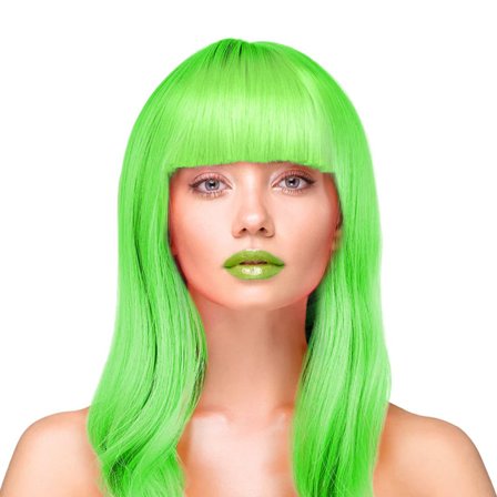 Peruk Långt Rakt Hår - Neongrön