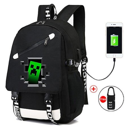 Minecraft Rygsæk Sort USB Oplader Port Vandtætte Rejsetasker Skoletaske 15 Computer Business Taske Vandtæt Mochilas