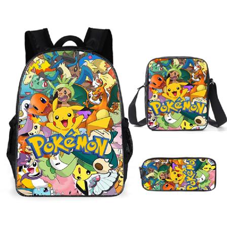 3 STK Ryggsekk med stor kapasitet, Elf Pikachu tegneserie-skoleveske - Perfet