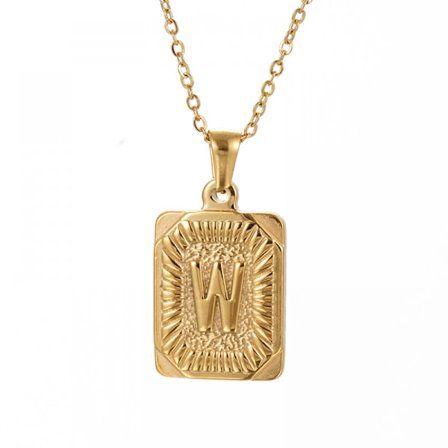 18K Guldpläterad Initial Halsband, Kvadratisk Bokstav