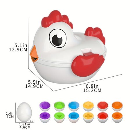 Babyhome TEMI Kylling Påskeæg Legetøj - Farvematchningsspil Formsorterer med 6 Legetøjsæg til Børn, Fine Motoriske Færdigheder Sensorisk Legetøj, 