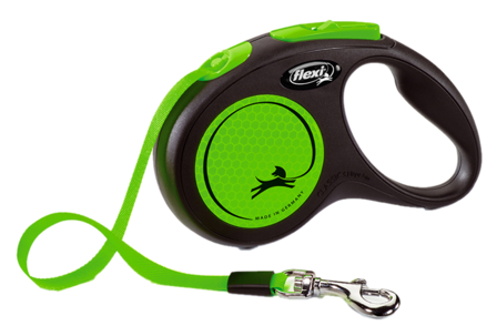 Flexi - Rullebånd New Neon Tape 5m, S max 15kg, Svart/Neon Green - Hund - Halsbånd - ZOO.no