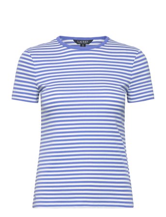 Lauren Ralph Lauren Striped Stretch Cotton Crewneck Tee - Blue - XS