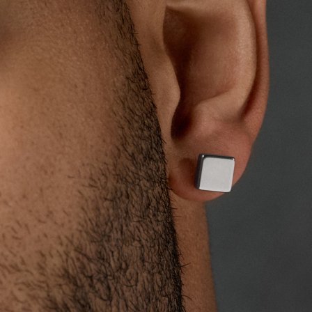 Orecchino a borchia quadrata 8 mm per uomini - Orecchini a bottone