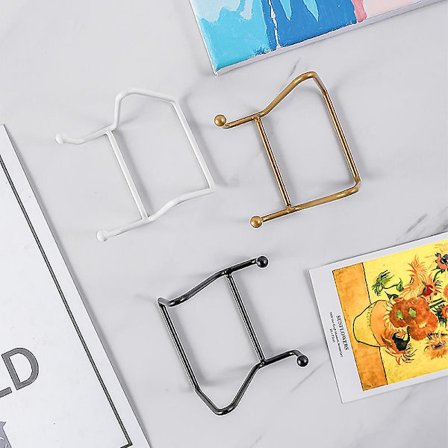 2 stk. tallerkenstativer for utstilling - Tallerkenholderstativ + Metallrammeholderstativ for bilde, dekorativ tallerken, bok, fotostaffeli