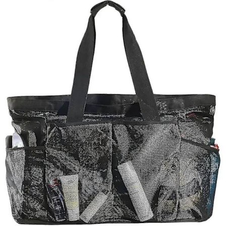 Strandveske i netting med glidelås og lomme, ekstra stor bassengveske