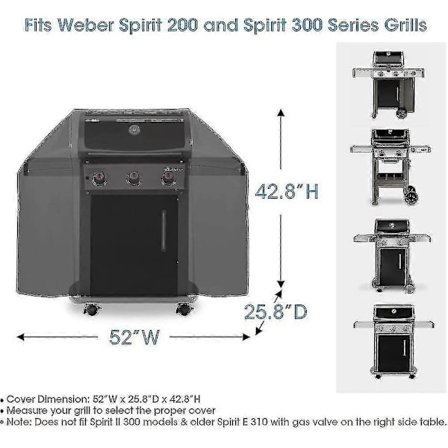 52-tommers grilltrekk for Weber Spirit 200 og 300-serien, grilltrekk for utendørsgrill, kraftig vanntett grilltrekk, falmebestandig (LGL)