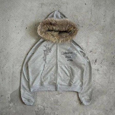 Mørk imiteret pels krave Harajuku Punk Y2K Zip up hættetrøje High street Skull Lynlås Hættetrøje sweatshirt Retro Hip Hop Top Gotisk Jakke