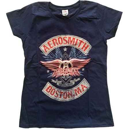 Aerosmith Dam/Kvinnor Boston Pride Bomull T-shirt S Marinblå