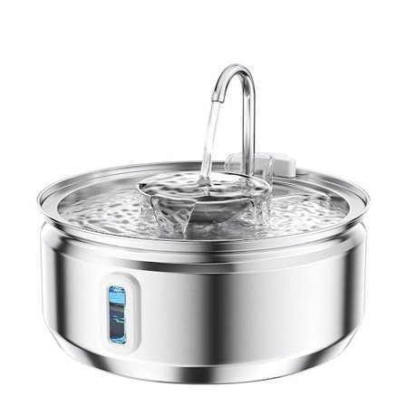 Automatisk fontän (Y-22) för husdjur 3,2L rostfritt stål rund med vattennivåfönster