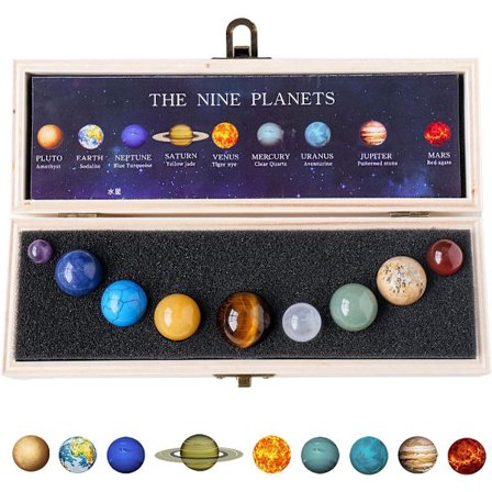 Aurinkokunnan yhdeksän planeetan malli kristallipallo - Luonnonkristallijalokivi marmori avaruus kodin toimiston sisustus - Hieno kristalli - Luovat 