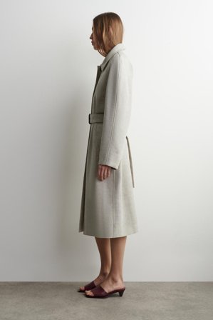 COS Women's Linen-Wool Long Trench Coat in Beige