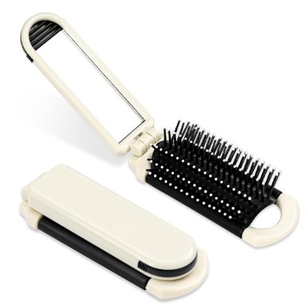 Kamb med speil - Sammenleggbar kam - Mini lommekam - Sammenleggbar hårmassasjekam - Bærbar hårstylingkam for menn og kvinner (off-white)