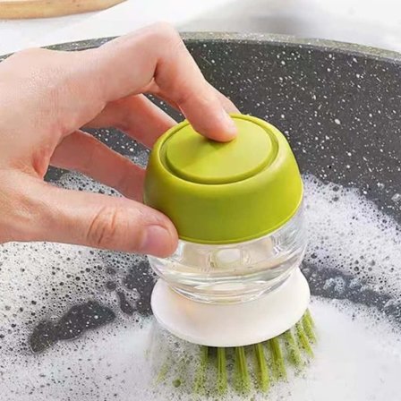 Sæbemaskine opvaskebørste med holder, grydevaskeværktøj, til rengøring af køkkenredskaber og vask, grøn_OF