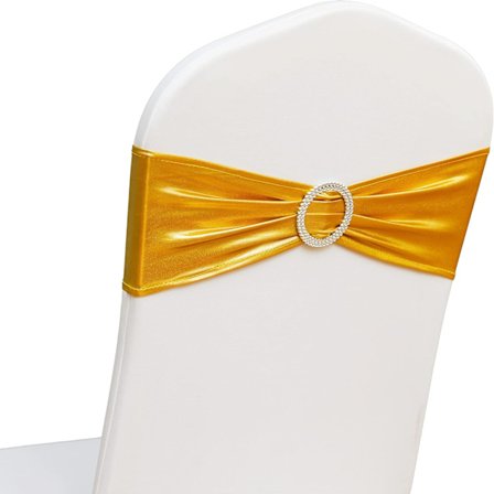 50 stk Elastiske Spandex Stoltrekk med Spenne og Rosetter for Bryllup Hjemmefest Dekor Leverandører (Metallic Gold)