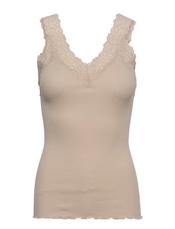 Organic Top W/ Lace T-shirts & Tops Sleeveless Beige Rosemunde