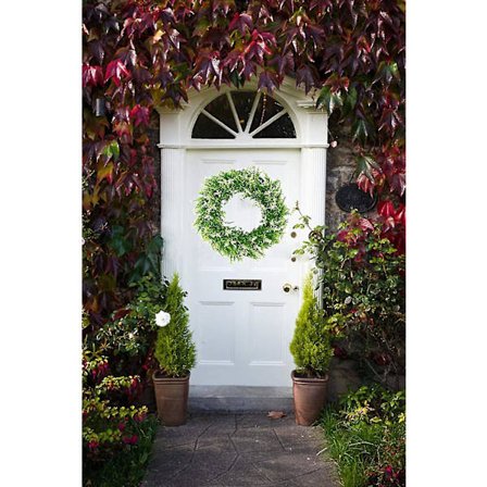 Plastikk grønn bladkrans - 16" kunstig lavendelkrans for inngangsdør vegg vindu festdekor, innendørs/utendørs bruk