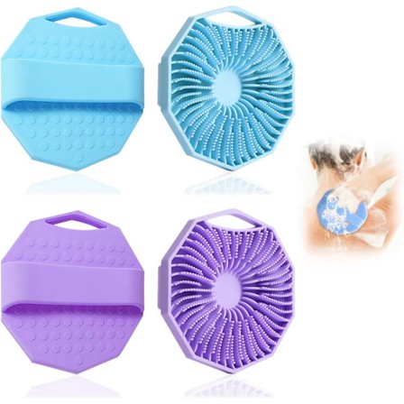 Unisex Duschborste i Silikon - Exfolierande Kroppsborste med Skonsam Rengöringsmassage för Alla Hudtyper (Blå och Lila)