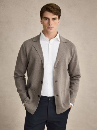 Taupe Knitted Jacket Regular Fit