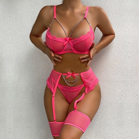 Bygel Exotisk Set Sexet Sensuel BH-underkläder Set Dameundertøj Set Push Up Tynde Bralette BH og Truser Set Rose