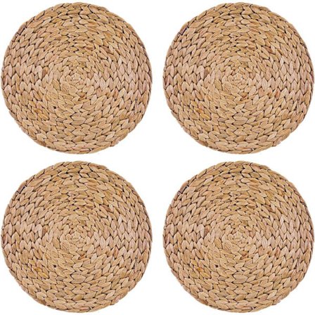 Set med 4 bordstabletter, bordstabletter med naturlig vattenhyacinttextil