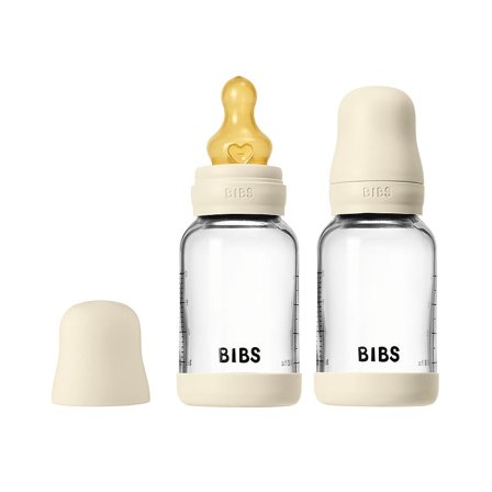 BIBS Glass Baby Bottle Round Latex 120 ml, Børn & Forældre, Sutteflasker & Tilbehør, Sutteflasker