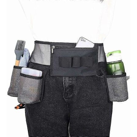 Siivousvyö 4 taskulla ja 3 joustavalla lenkillä - Säädettävä nylonverkosta valmistettu siivousvyö kotisiivoukseen - Työkalulaukku vyöllä, musta