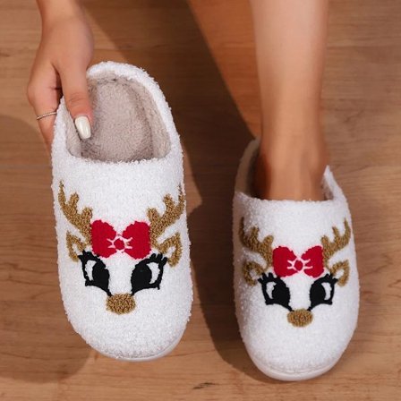Etusivu Joulu Designer Kengät Naisten Talvi Söpö sarjakuva Deer Fluffy Tossut